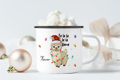 Emaille Tasse mit Name | Lama Lichterkette