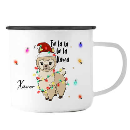 Emaille Tasse mit Name | Lama Lichterkette