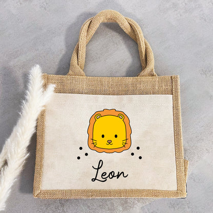 Jute Pocket Tasche mit Namen | Löwe