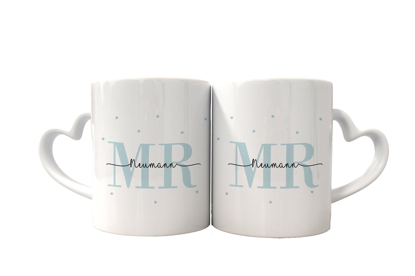 Keramik Herzhenkel Tassen-Set mit Namen + Datum | Mr + Mr