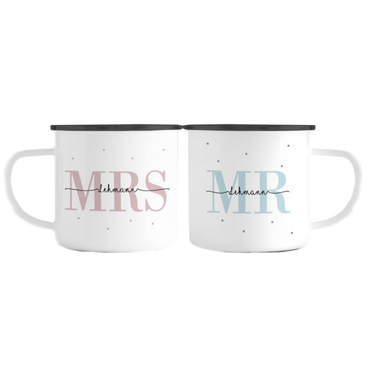 Emaille Tassen-Set mit Namen + Datum | Mrs + Mr