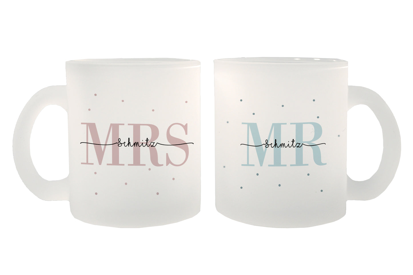 Glas Tassen-Set mit Namen + Datum | Mrs + Mr