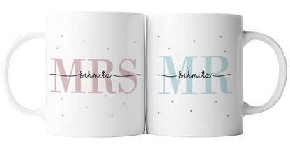 Keramik Tassen-Set mit Namen + Datum | Mrs & Mr