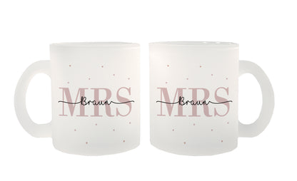 Glas Tassen-Set mit Namen + Datum | Mrs + Mrs