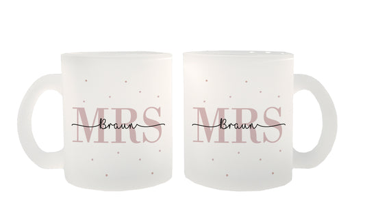 Glas Tassen-Set mit Namen + Datum | Mrs + Mrs