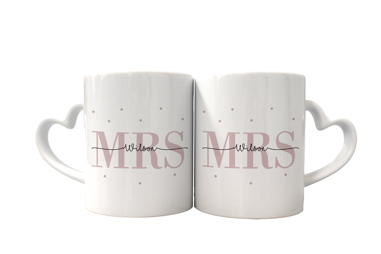 Keramik Herzhenkel Tassen-Set mit Namen + Datum | Mrs + Mrs