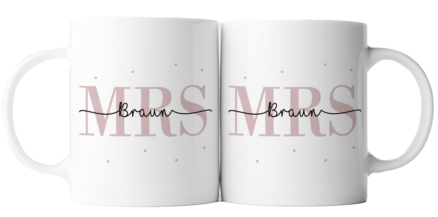 Keramik Tassen-Set mit Namen + Datum | Mrs + Mrs