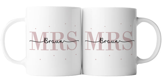 Keramik Tassen-Set mit Namen + Datum | Mrs + Mrs