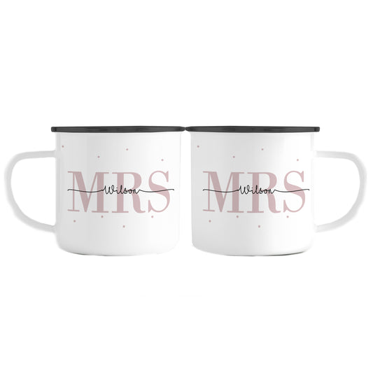 Emaille Tassen-Set mit Namen + Datum | Mrs + Mrs