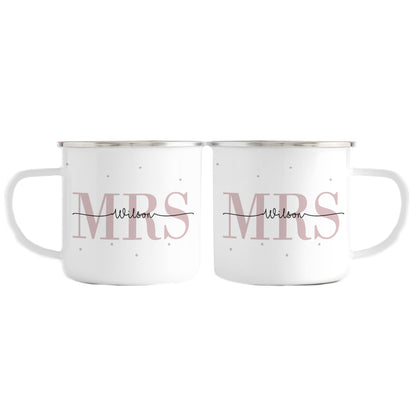 Emaille Tassen-Set mit Namen + Datum | Mrs + Mrs