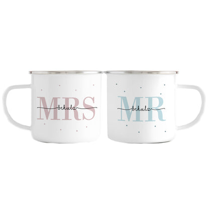 Emaille Tassen-Set mit Namen + Datum | Mrs + Mr