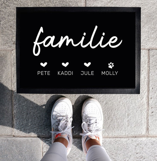 Fußmatte mit Vornamen & Pfote | Familie 8 | 35x50 cm, 40x60 cm, 50x70 cm
