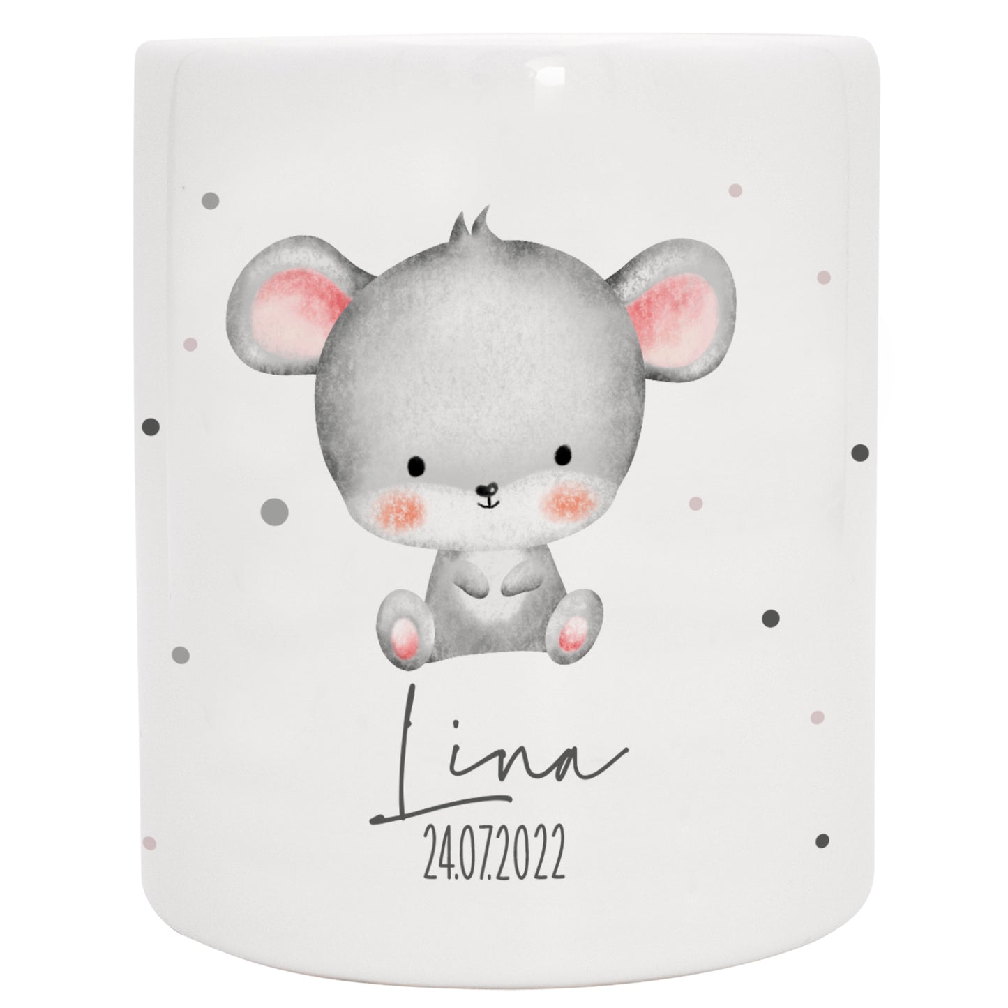 Keramik Spardose mit Name + Datum | Tierkinder - Maus