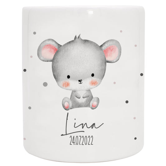 Keramik Spardose mit Name + Datum | Tierkinder - Maus