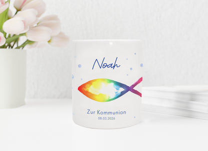Keramik Spardose mit Name, Datum + Anlass | Fisch