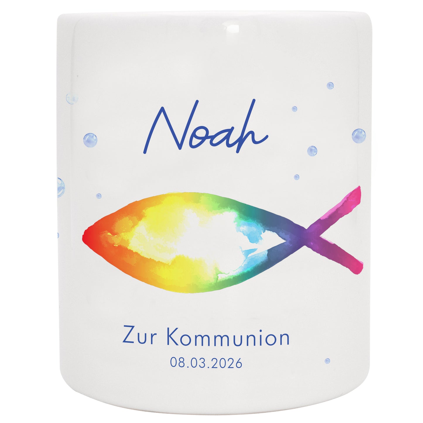 Keramik Spardose mit Name, Datum + Anlass | Fisch