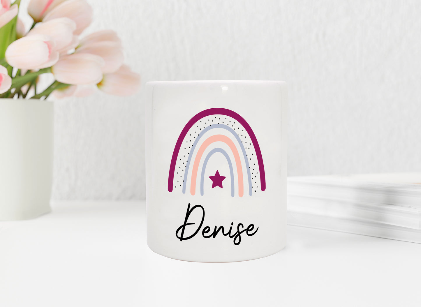 Keramik Spardose mit Name | Regenbogen beere- lila