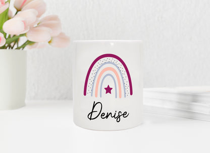 Keramik Spardose mit Name | Regenbogen beere- lila