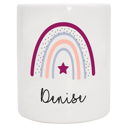 Keramik Spardose mit Name | Regenbogen beere- lila
