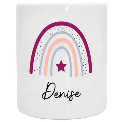 Keramik Spardose mit Name | Regenbogen beere- lila