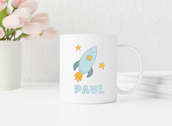 Personalisierte Tasse | mit Wunschnamen | Rakete ins Weltall | Geschenk mit Name zum Geburtstag | für Astronaut und Astronautin