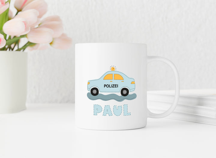 Personalisierte Tasse | mit Wunschnamen | Polizei Auto | Geschenk mit Name zum Geburtstag | Polizist und Polizistin