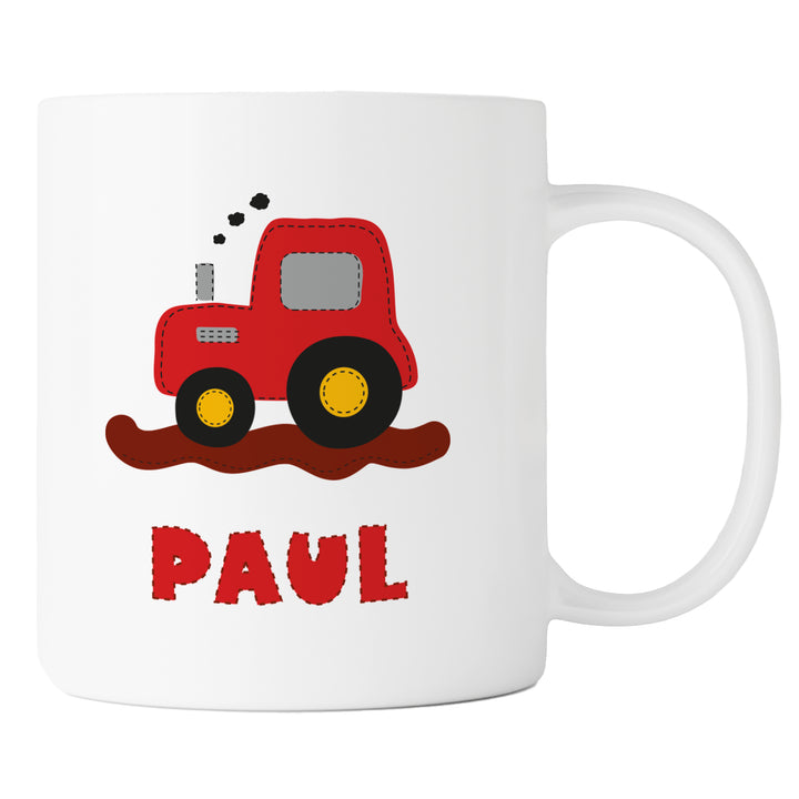 Personalisierte Tasse | mit Wunschnamen | Traktor rot | Geschenk mit Name zum Geburtstag für Trecker Fans, Junge und Mädchen