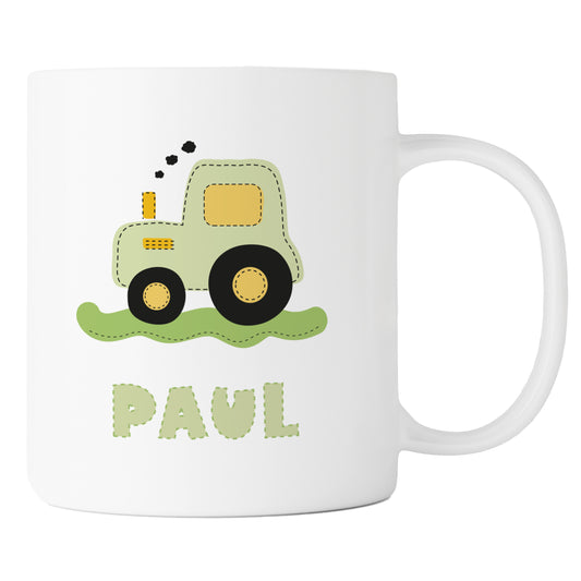 Keramik Tasse mit Namen | Traktor grün
