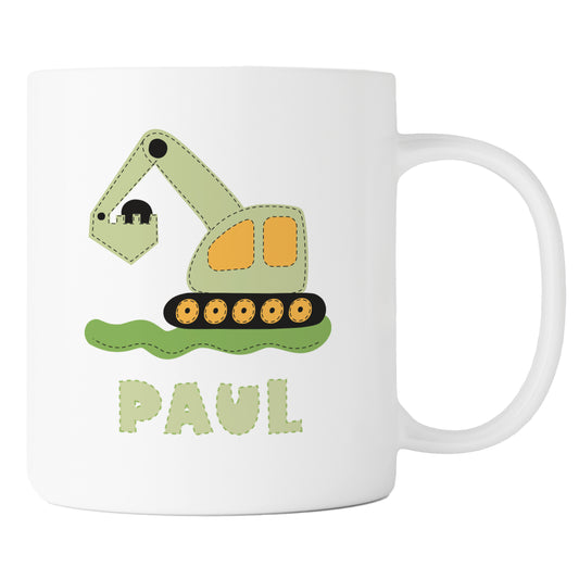 Keramik Tasse mit Namen | Bagger grün