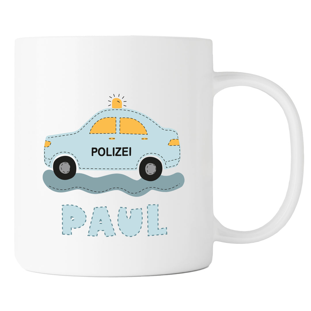 Personalisierte Tasse | mit Wunschnamen | Polizei Auto | Geschenk mit Name zum Geburtstag | Polizist und Polizistin