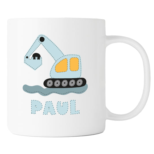 Keramik Tasse mit Namen | Bagger blau