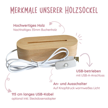 Personalisierte LED Lampe | Nachtlicht aus Holz und Acryl | Kalender 2