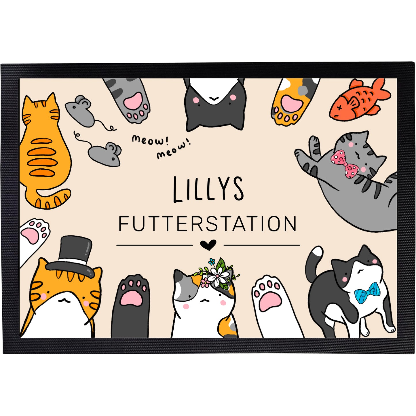 Napfunterlage mit Name | Futterstation | bunte Katzen