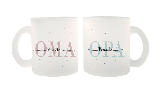 Glas Tassen-Set mit Namen + Enkel Geburtsjahr | Oma + Opa