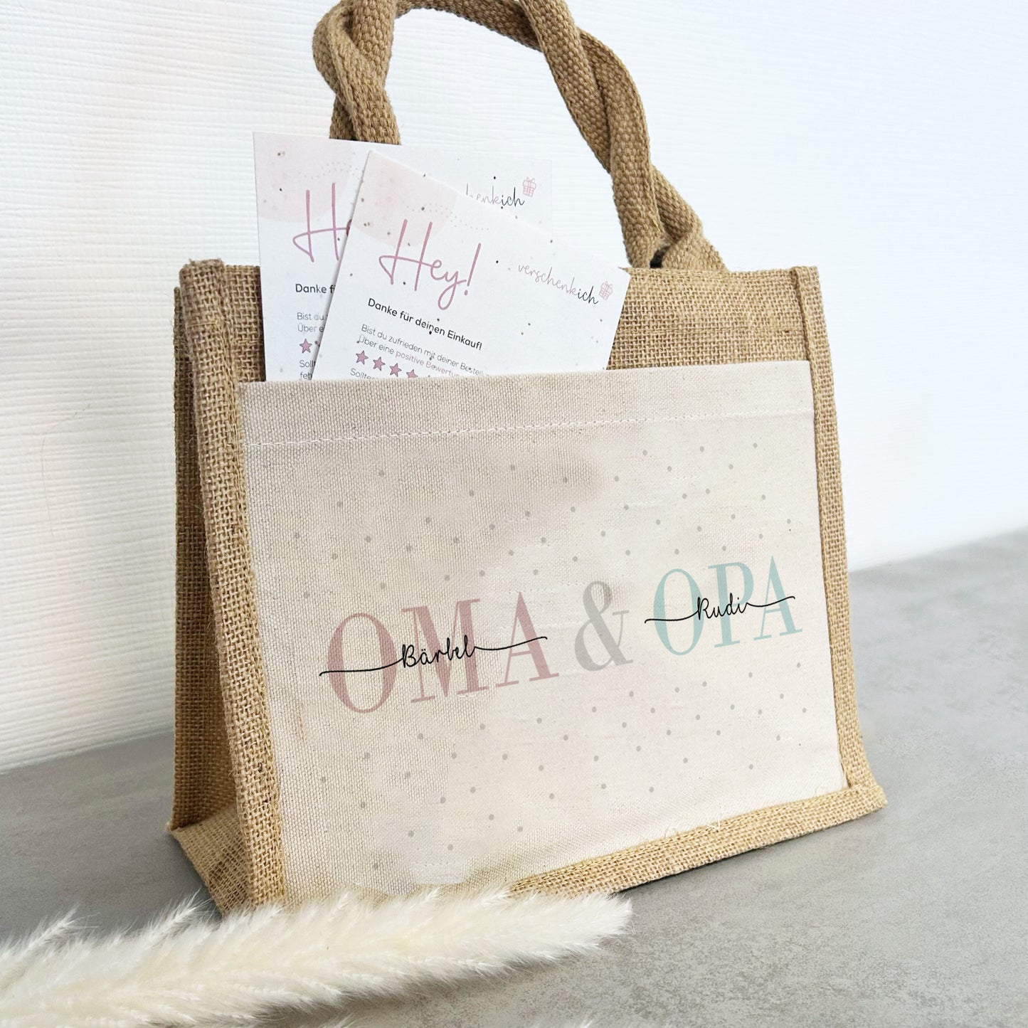 Personalisierte Geschenktasche | Oma + Opa | mit Name | Jute Pocket Tasche | besondere Geschenkverpackung für Großerltern von Enkel Kinder