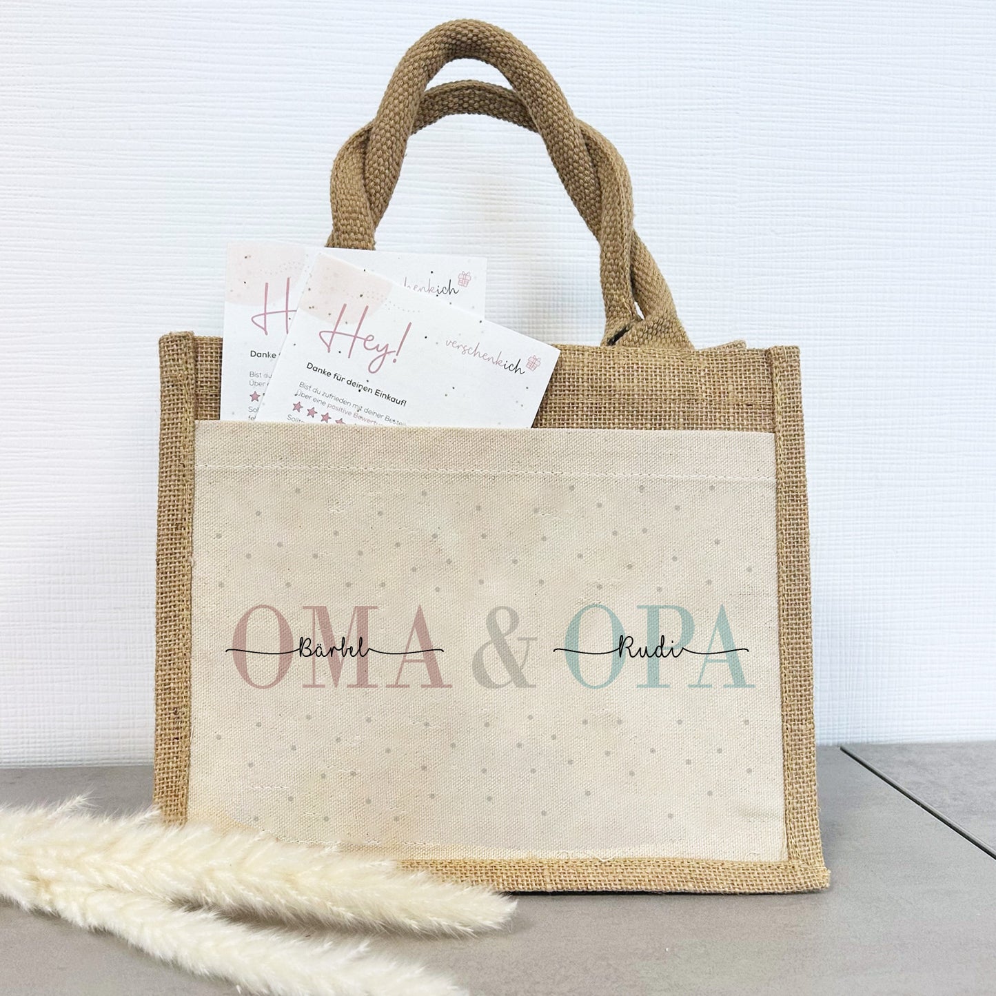 Personalisierte Geschenktasche | Oma + Opa | mit Name | Jute Pocket Tasche | besondere Geschenkverpackung für Großerltern von Enkel Kinder