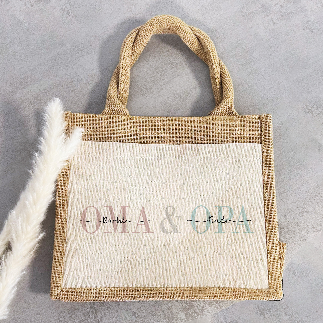 Personalisierte Geschenktasche | Oma + Opa | mit Name | Jute Pocket Tasche | besondere Geschenkverpackung für Großerltern von Enkel Kinder