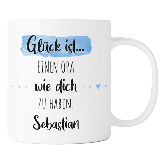Keramik Tasse mit Namen | Glück ist einen Opa wie dich zu haben