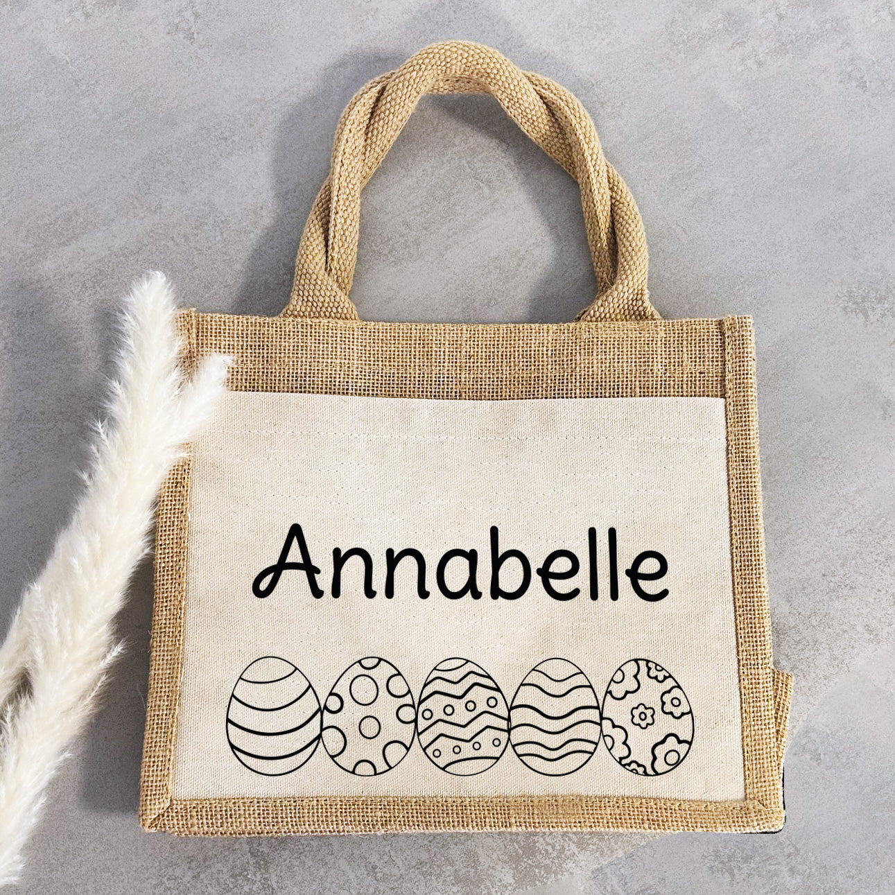 Jute Pocket Tasche mit Namen | Ostereier