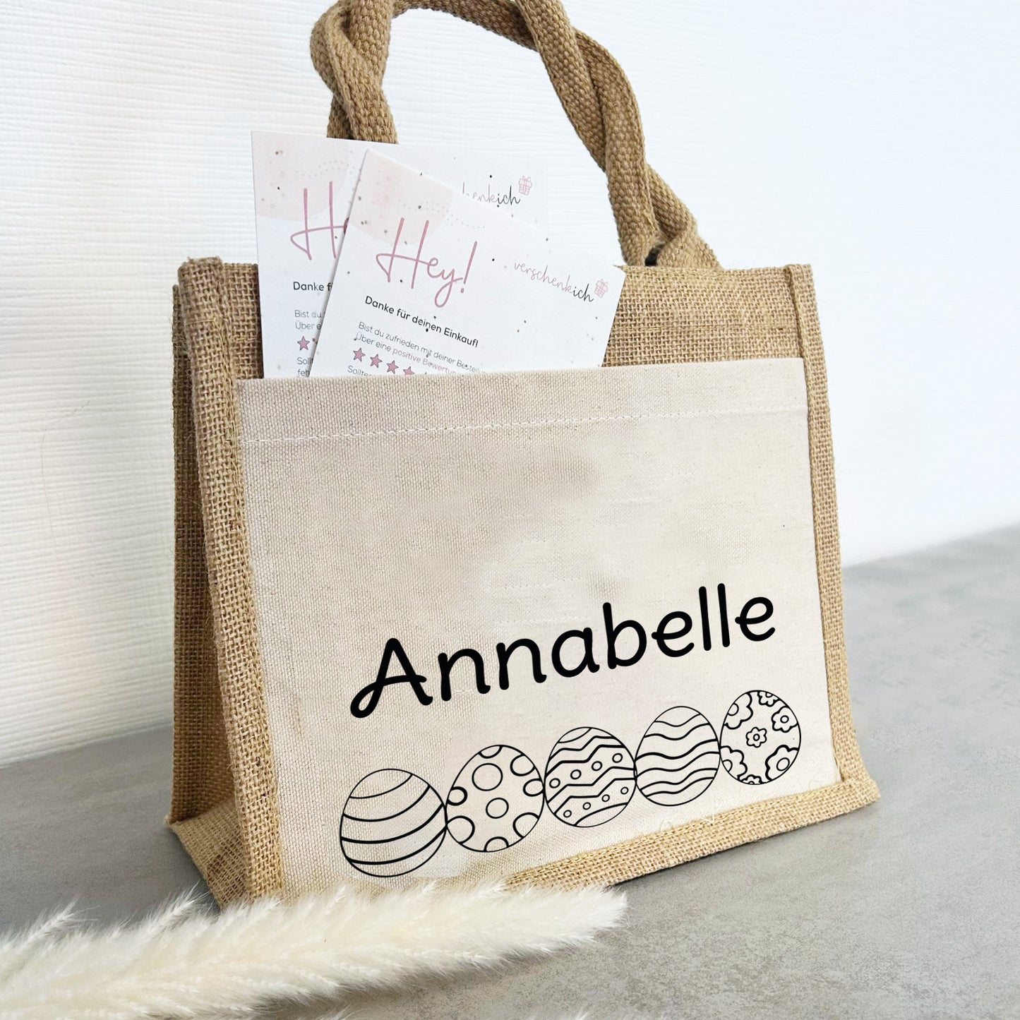 Jute Pocket Tasche mit Namen | Ostereier