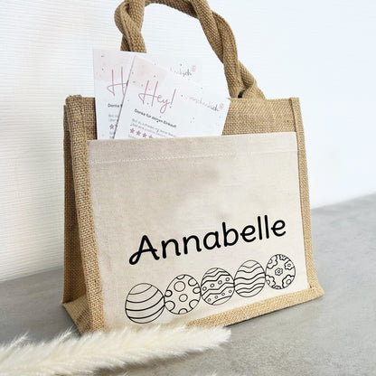 Jute Pocket Tasche mit Namen | Ostereier
