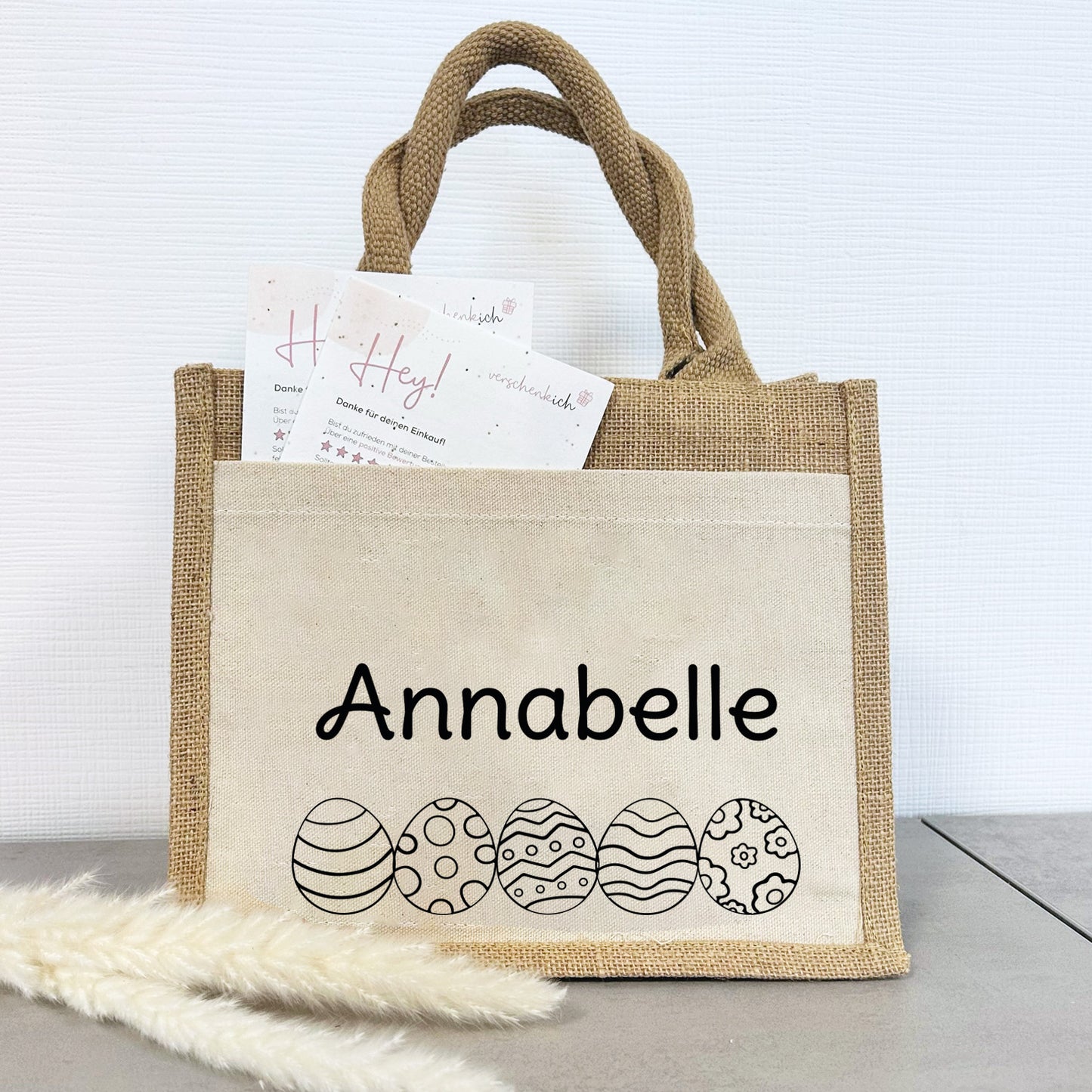 Jute Pocket Tasche mit Namen | Ostereier