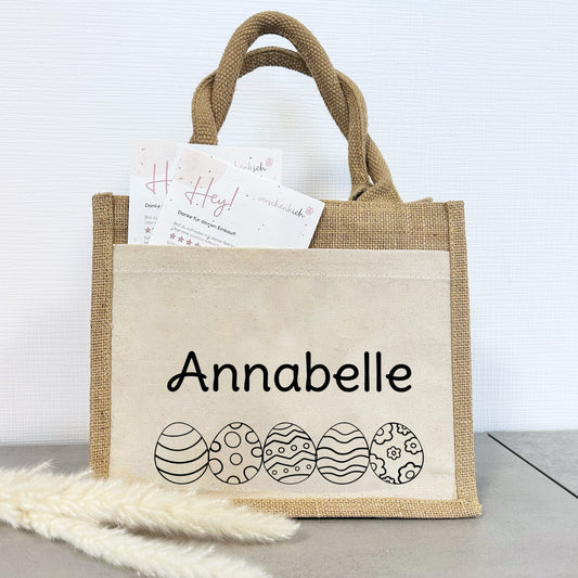 Jute Pocket Tasche mit Namen | Ostereier