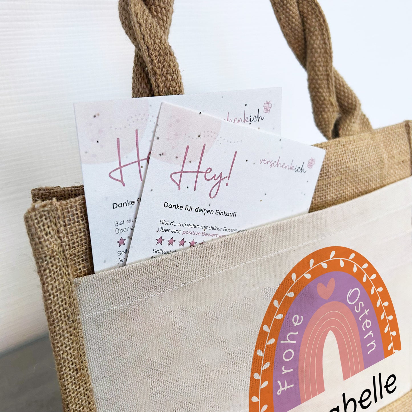 Jute Pocket Tasche mit Namen | Frohe Ostern | Regenbogen lila