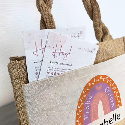 Jute Pocket Tasche mit Namen | Frohe Ostern | Regenbogen lila
