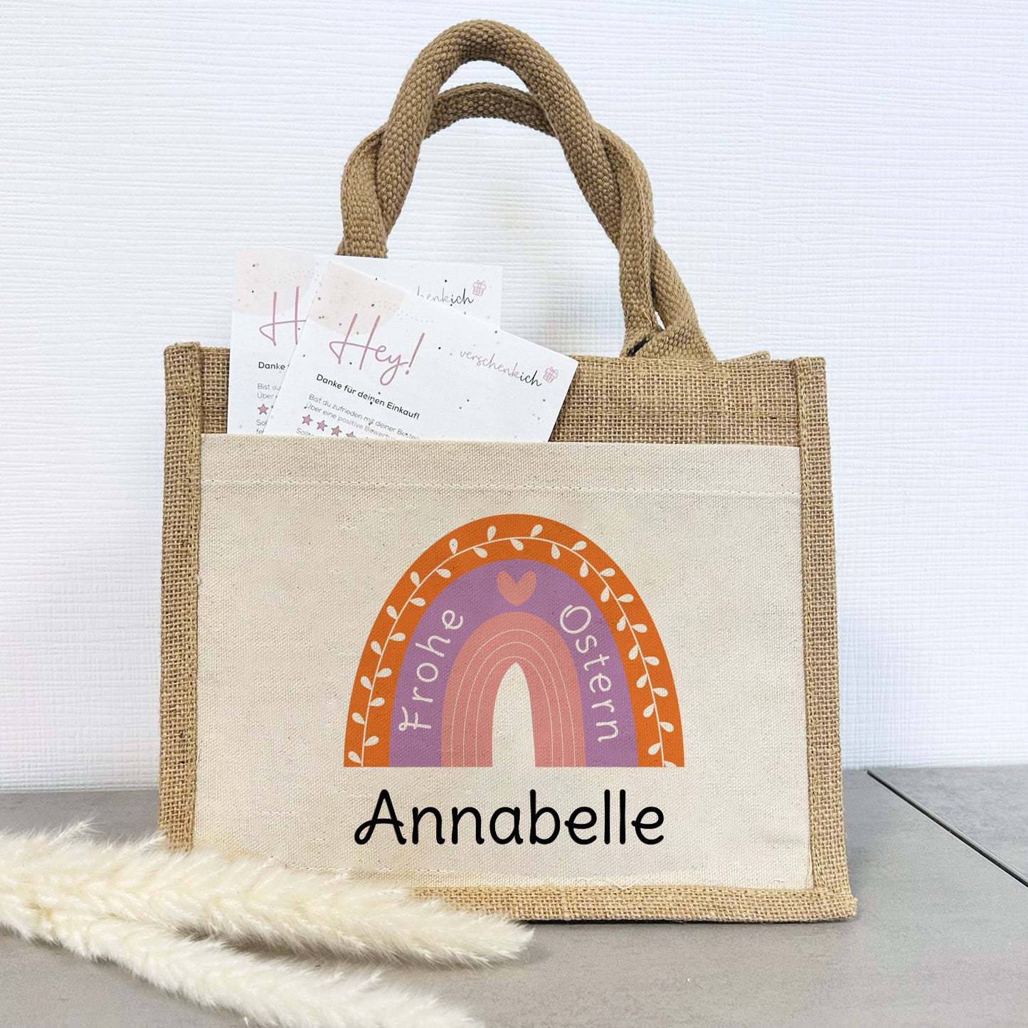 Jute Pocket Tasche mit Namen | Frohe Ostern | Regenbogen lila
