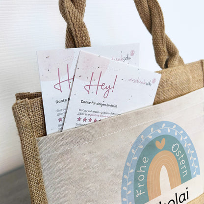 Jute Pocket Tasche mit Namen | Frohe Ostern | Regenbogen mint