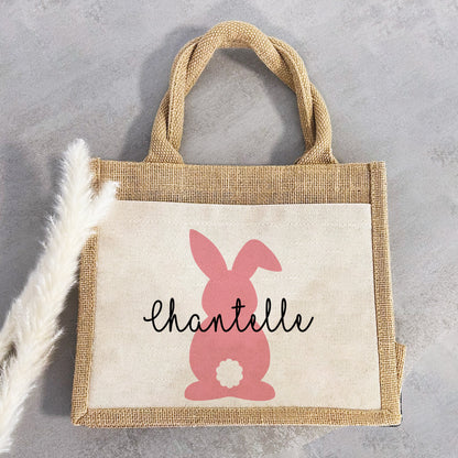 Jute Pocket Tasche mit Namen | Hase rosa