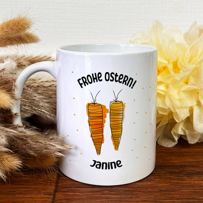 Keramik Tasse mit Namen | Frohe Ostern Karotten