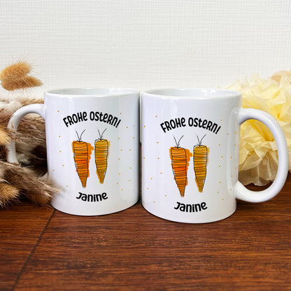 Keramik Tasse mit Namen | Frohe Ostern Karotten